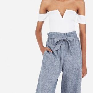 Express- High Waisted Linen-Blend Sash Tie Wide Leg Pant with TAGS
